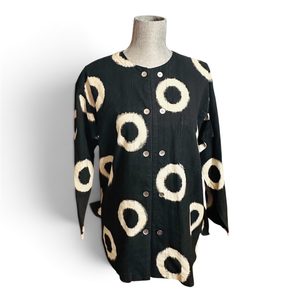 Vintage Issey Miyake Shibori Circle Shirt Jacket Cotton Blouse, Size 9
